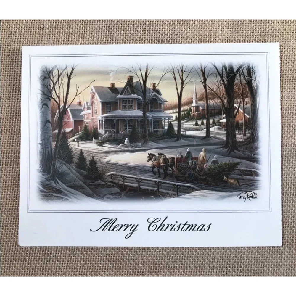 Terry Redlin Homeward Bound Christmas Card Horse Sleigh Winter Rustic Farmhouse